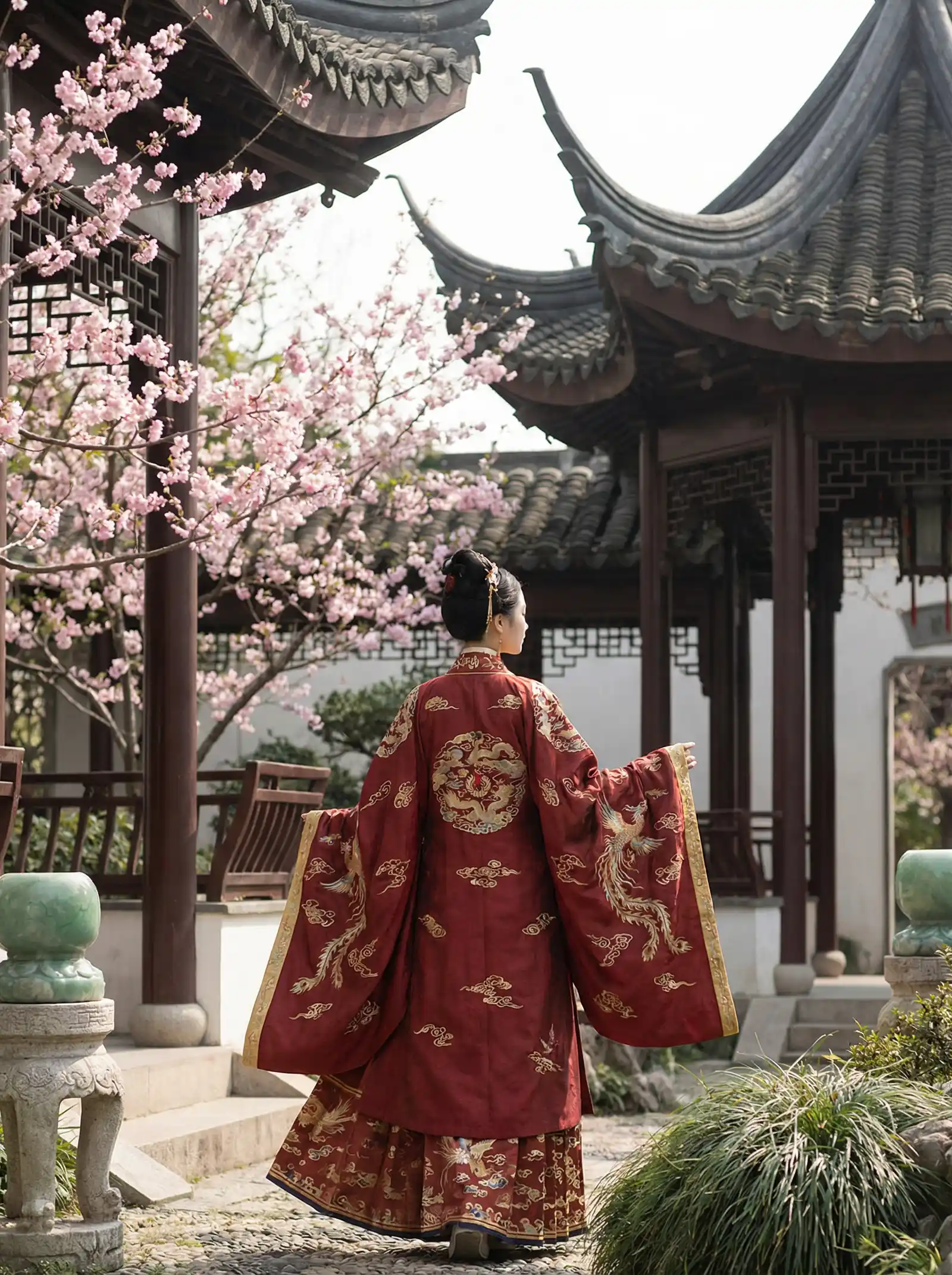 暴躁姐姐bgm国语版 明制汉服红色凤凰刺绣